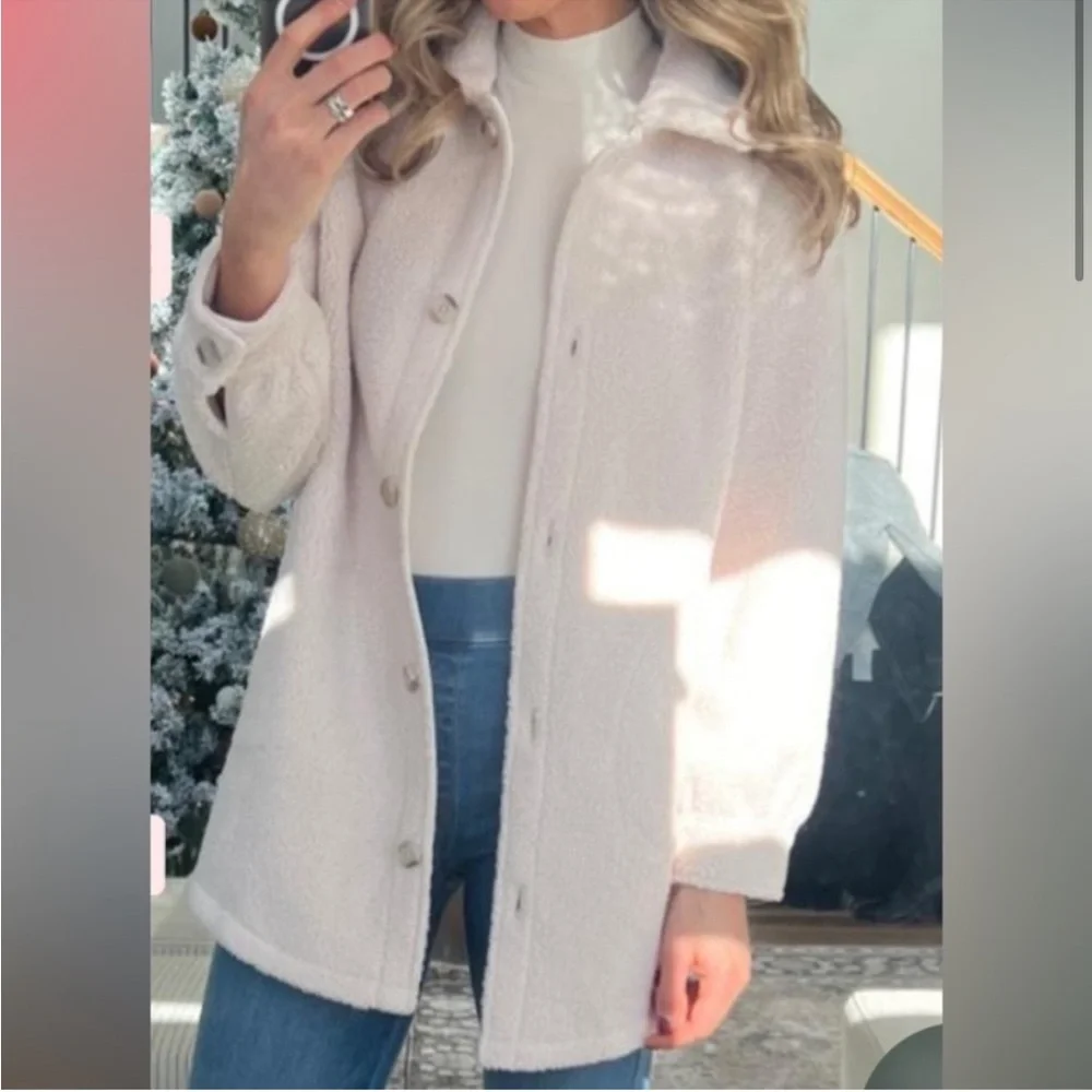 SPANX Jackets & Coats Luxe Fleece Shirt Ecru Off White. size XL - Picture 3 of 10